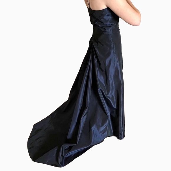 Vera Wang Vintage Black Blue Taffeta Gown Size 8 Fits 4 Formal Dress - Picture 2 of 13